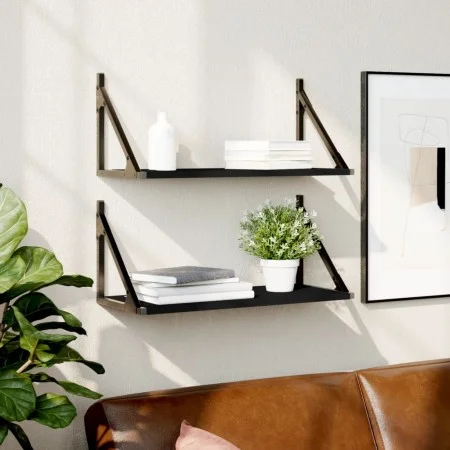 Estantes de pared 2 uds madera ingeniería negro 60x25x25,5 cm de , Estantes y estanterías - Ref: Foro24-836333, Precio: 32,96...