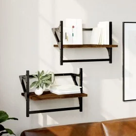 Estantes de pared con barras 2 uds marrón roble 40x25x30 cm de , Estantes y estanterías - Ref: Foro24-836242, Precio: 17,76 €...