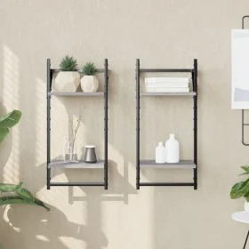 Estantes pared 2 niveles barras 2 uds gris Sonoma 30x25x65 cm de , Estantes y estanterías - Ref: Foro24-836256, Precio: 22,83...