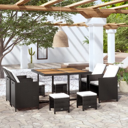 Set comedor de jardín 9 pzas ratán sintético y madera negro de vidaXL, Conjuntos de jardín - Ref: Foro24-42530, Precio: 613,4...