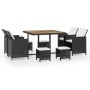 Set comedor de jardín 9 pzas ratán sintético y madera negro de vidaXL, Conjuntos de jardín - Ref: Foro24-42530, Precio: 613,4...