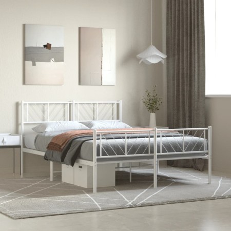 Estructura cama metal con cabecero y estribo blanco 120x200 cm de , Camas y somieres - Ref: Foro24-372244, Precio: 108,48 €, ...