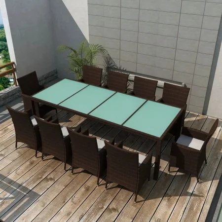 Set comedor de jardín 11 pzas y cojines ratán sintético marrón de vidaXL, Conjuntos de jardín - Ref: Foro24-42569, Precio: 85...