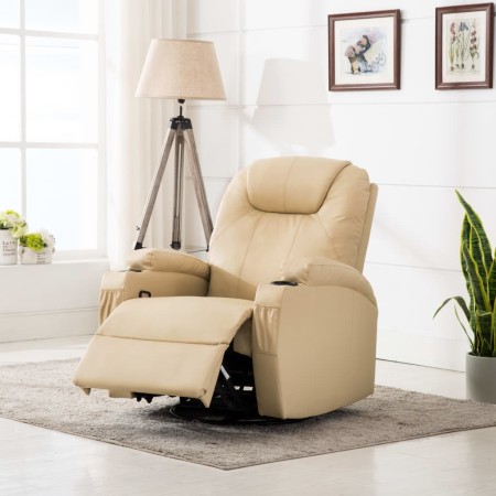 Sillón de masaje mecedora de cuero sintético crema de , Sillones de masaje eléctricos - Ref: Foro24-246637, Precio: 553,10 €,...
