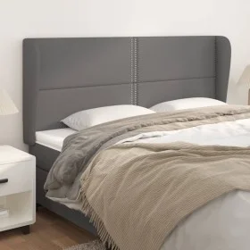 Cabecero con orejas cuero sintético gris 163x23x118/128cm de , Cabeceros y pies de cama - Ref: Foro24-3117916, Precio: 109,81...