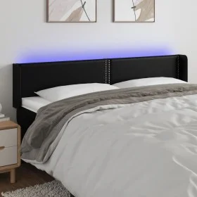 Cabecero con LED cuero sintético negro 183x16x78/88 cm de , Cabeceros y pies de cama - Ref: Foro24-3123198, Precio: 65,67 €, ...