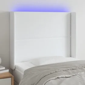 Headboard with LED white synthetic leather 93x16x118/128 cm by , Headboards and footboards - Ref: Foro24-3123987, Price: 93,0...