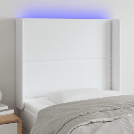 Cabecero con LED cuero sintético blanco 93x16x118/128 cm de , Cabeceros y pies de cama - Ref: Foro24-3123987, Precio: 90,52 €...