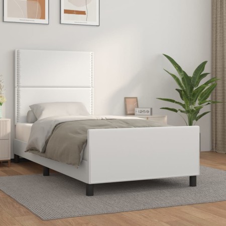 Estructura de cama con cabecero cuero sintético blanco 90x200cm de , Camas y somieres - Ref: Foro24-3125489, Precio: 176,15 €...