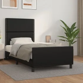 Bed frame with headboard black synthetic leather 90x190 cm by , Beds and slatted bases - Ref: Foro24-3125482, Price: 130,35 €...