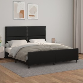 Estructura de cama con cabecero cuero sintético negro 180x200cm de , Camas y somieres - Ref: Foro24-3125524, Precio: 232,66 €...