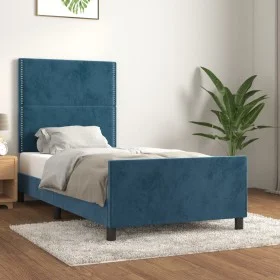 Dark blue velvet bed frame with headboard 90x200 cm by , Beds and slatted bases - Ref: Foro24-3125676, Price: 151,83 €, Disco...