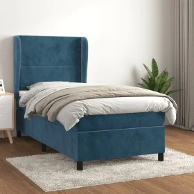 Box spring bed with dark blue velvet mattress 100x200 cm by , Beds and slatted bases - Ref: Foro24-3129139, Price: 350,75 €, ...