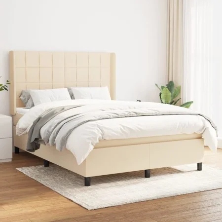 Box spring bed with cream fabric mattress 140x190 cm by , Beds and slatted bases - Ref: Foro24-3131430, Price: 491,47 €, Disc...