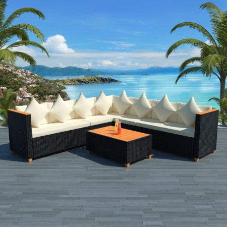 Set muebles de jardín 5 piezas y cojines ratán sintético negro de vidaXL, Conjuntos de jardín - Ref: Foro24-42997, Precio: 76...