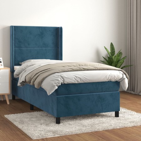 Cama box spring con colchón terciopelo azul oscuro 100x200 cm de , Camas y somieres - Ref: Foro24-3132607, Precio: 349,40 €, ...
