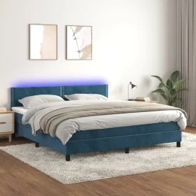Cama box spring colchón y LED terciopelo azul oscuro 180x200 cm de , Camas y somieres - Ref: Foro24-3134361, Precio: 527,74 €...