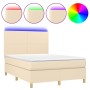 Cama box spring colchón y luces LED tela crema 140x190 cm de , Camas y somieres - Ref: Foro24-3135274, Precio: 493,26 €, Desc...