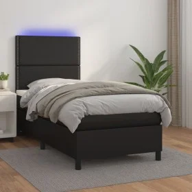 Cama box spring y colchón LED cuero sintético negro 90x200 cm de , Camas y somieres - Ref: Foro24-3135861, Precio: 324,78 €, ...