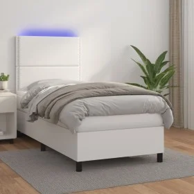 Cama box spring y colchón LED cuero sintético blanco 90x190 cm de , Camas y somieres - Ref: Foro24-3135856, Precio: 362,66 €,...