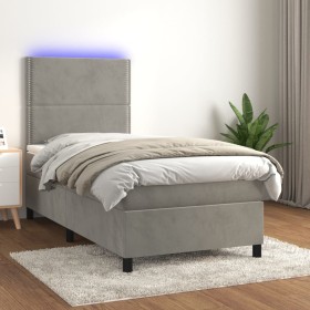 Cama box spring colchón y LED terciopelo gris claro 90x200 cm de , Camas y somieres - Ref: Foro24-3136041, Precio: 318,19 €, ...