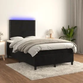 Cama box spring colchón y LED terciopelo negro 120x200 cm de , Camas y somieres - Ref: Foro24-3136055, Precio: 397,56 €, Desc...