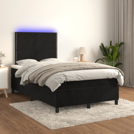Cama box spring colchón y LED terciopelo negro 120x200 cm de , Camas y somieres - Ref: Foro24-3136055, Precio: 406,00 €, Desc...