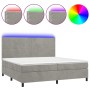 Cama box spring colchón y LED terciopelo gris claro 200x200 cm de , Camas y somieres - Ref: Foro24-3136083, Precio: 586,20 €,...