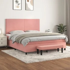 Cama box spring con colchón terciopelo rosa 160x200 cm de , Camas y somieres - Ref: Foro24-3137736, Precio: 561,90 €, Descuen...