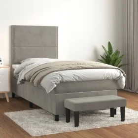 Cama box spring con colchón terciopelo gris claro 90x190 cm de , Camas y somieres - Ref: Foro24-3137755, Precio: 332,54 €, De...