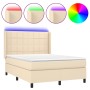 Cama box spring colchón y luces LED tela crema 140x190 cm de , Camas y somieres - Ref: Foro24-3138314, Precio: 487,15 €, Desc...