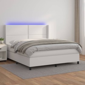 Cama box spring colchón y LED cuero sintético blanco 180x200 cm de , Camas y somieres - Ref: Foro24-3139338, Precio: 648,52 €...
