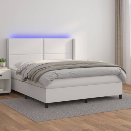 Cama box spring colchón y LED cuero sintético blanco 180x200 cm de , Camas y somieres - Ref: Foro24-3139338, Precio: 648,52 €...