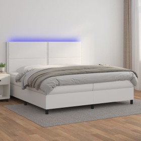 Cama box spring colchón y LED cuero sintético blanco 200x200 cm de , Camas y somieres - Ref: Foro24-3139344, Precio: 716,32 €...