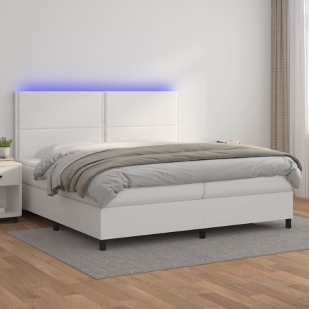 Cama box spring colchón y LED cuero sintético blanco 200x200 cm de , Camas y somieres - Ref: Foro24-3139344, Precio: 716,32 €...
