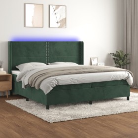 Cama box spring colchón y LED terciopelo verde oscuro 200x200cm de , Camas y somieres - Ref: Foro24-3139526, Precio: 704,56 €...