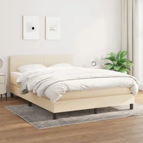 Cama box spring con colchón tela color crema 140x190 cm de , Camas y somieres - Ref: Foro24-3139894, Precio: 403,63 €, Descue...