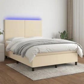 Cama box spring colchón y luces LED tela crema 140x190 cm de , Camas y somieres - Ref: Foro24-3134714, Precio: 489,75 €, Desc...