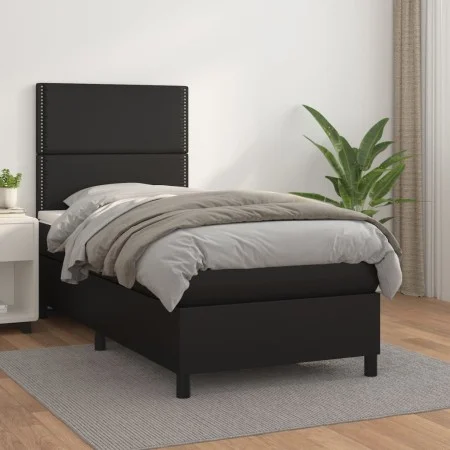 Box spring bed with black synthetic leather mattress 80x200 cm by , Beds and slatted bases - Ref: Foro24-3142749, Price: 306,...