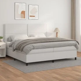 Box spring bed with white synthetic leather mattress 200x200 cm by , Beds and slatted bases - Ref: Foro24-3142804, Price: 690...
