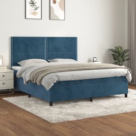 Cama box spring con colchón terciopelo azul oscuro 180x200 cm de , Camas y somieres - Ref: Foro24-3142981, Precio: 590,29 €, ...