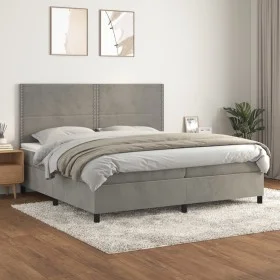 Box spring bed with light gray velvet mattress 200x200 cm by , Beds and slatted bases - Ref: Foro24-3142983, Price: 580,17 €,...