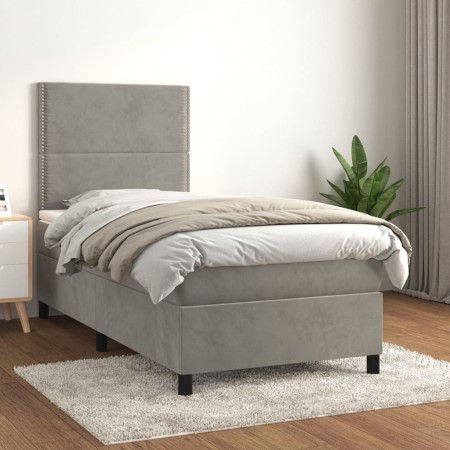 Cama box spring con colchón terciopelo gris claro 90x190 cm de , Camas y somieres - Ref: Foro24-3142941, Precio: 312,66 €, De...