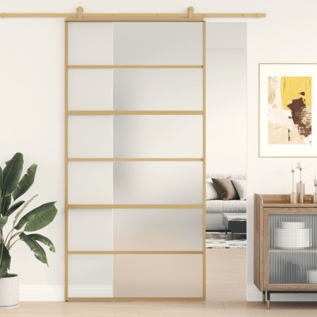 Puerta corredera dorada de vidrio ESG esmerilado y aluminio de , Puertas para el hogar - Ref: Foro24-155165, Precio: 185,88 €...