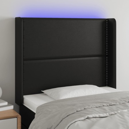 Cabecero con LED cuero sintético negro 83x16x118/128 cm de , Cabeceros y pies de cama - Ref: Foro24-3123980, Precio: 73,89 €,...