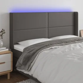 Cabecero con LED cuero sintético gris 163x16x118/128cm de , Cabeceros y pies de cama - Ref: Foro24-3124008, Precio: 113,81 €,...