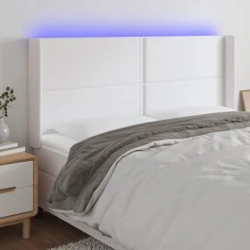 Cabecero con LED cuero sintético blanco 203x16x118/128 cm de , Cabeceros y pies de cama - Ref: Foro24-3124017, Precio: 116,55...