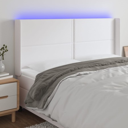 Cabecero con LED cuero sintético blanco 203x16x118/128 cm de , Cabeceros y pies de cama - Ref: Foro24-3124017, Precio: 117,94...