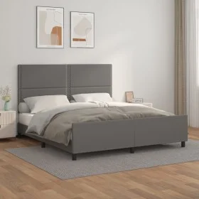 Bettgestell mit Kopfteil aus grauem Kunstleder 180x200cm von , Betten und Lattenroste - Ref: Foro24-3125528, Preis: 225,11 €,...