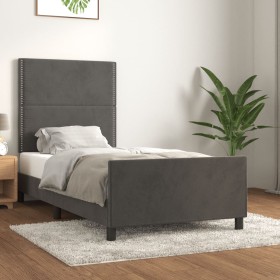 Estructura de cama con cabecero terciopelo gris oscuro 90x190cm de , Camas y somieres - Ref: Foro24-3125667, Precio: 125,73 €...